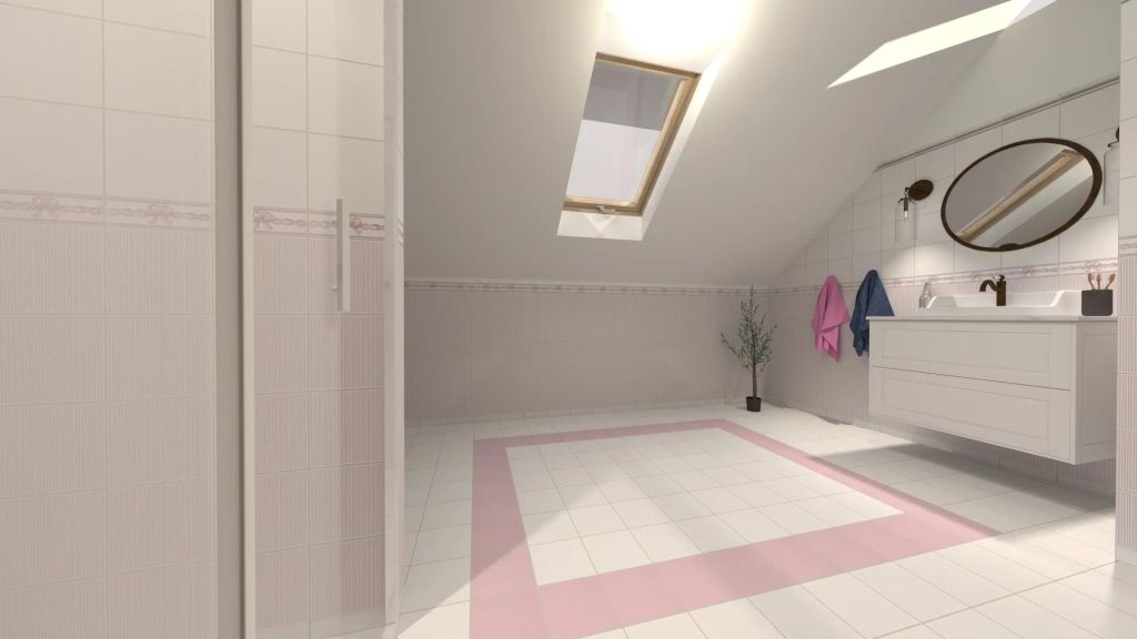 Realizace Vizualizace romantické růžové koupelny s obklady ze série Brennero (Fineza) Ricordi