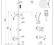 Ippari,teleskopické Rameno Sprchy S Propojovací Hadičkou Pro Sprchovou Baterii A Sprchovou Sadou (thin 200mm, Evve) AQS02100-SET2