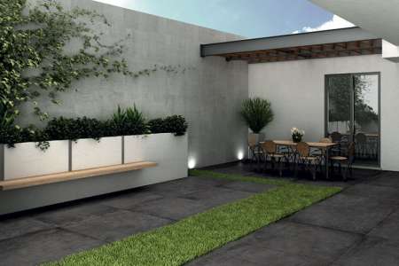 Dlažba na terasu v imitaci betonu Castelvetro Materika Nero 100x100 cm
