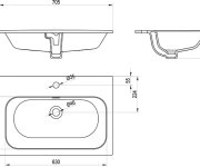 Umyvadlo Chrome Slim, keramické - Umyvadlo Chrome Slim 70 keramické, s otvorem pro baterii, s přepadem, bílá XJX01170002