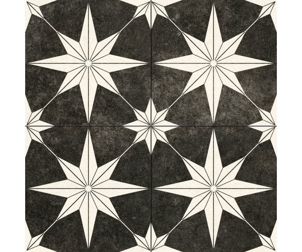Retro dlažba Navarti Precut Star Black Antic 45x45 Matt.