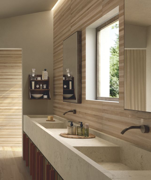 Realizace Gardenia La Geoteca Bourgogne Beige – velkoformátový obklad 120×280 cm