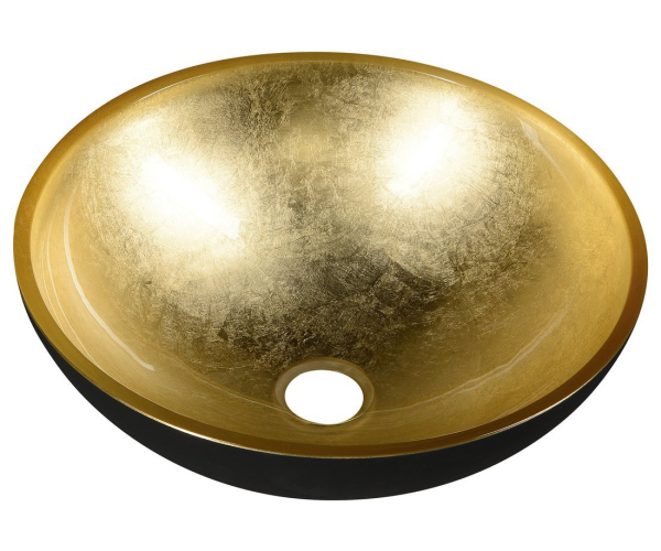 Sapho Murano Black-gold Skleněné Umyvadlo Na Desku, Průměr 40cm, Zlatá/černá