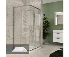 Mereo Kora Lite Sprchový Set: Sprchový Kout 90x90x185 Cm, Chrom Alu, Sklo čiré, 90 Cm,