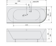 Polysan Viva L Monolith Asymetrická Vana 180x75x60cm, Bílá/černá