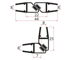 Gelco Set Magnetických Těsnění 45°pro Sklo 8/8mm , 2000mm, černá (2ks)