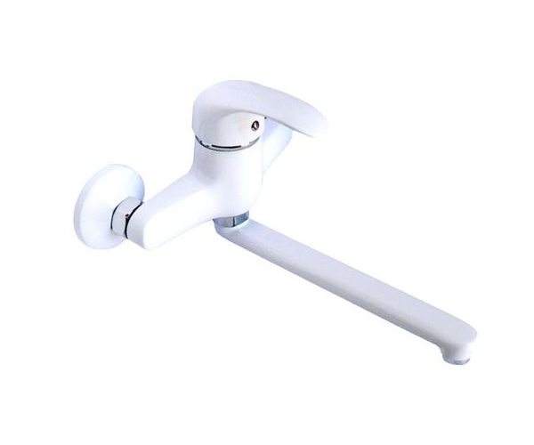 Dřezová Stěnová Baterie S Rovným Ramínkem, Rozteč 150 Mm, Klik-klak - Bílá-chrom - Perla