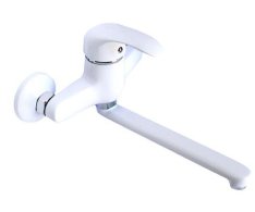 Dřezová Stěnová Baterie S Rovným Ramínkem, Rozteč 150 Mm, Klik-klak - Bílá-chrom - Perla