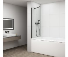 Polysan Fisa Vanová Zástěna 800x1500mm, černá Mat, čiré Sklo