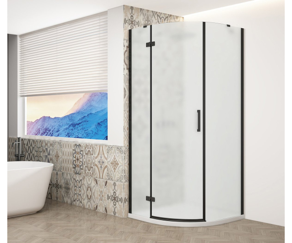Gelco Trinity Black čtvrtkruhový Sprchový Kout 900x900mm, Matné Sklo, Levé