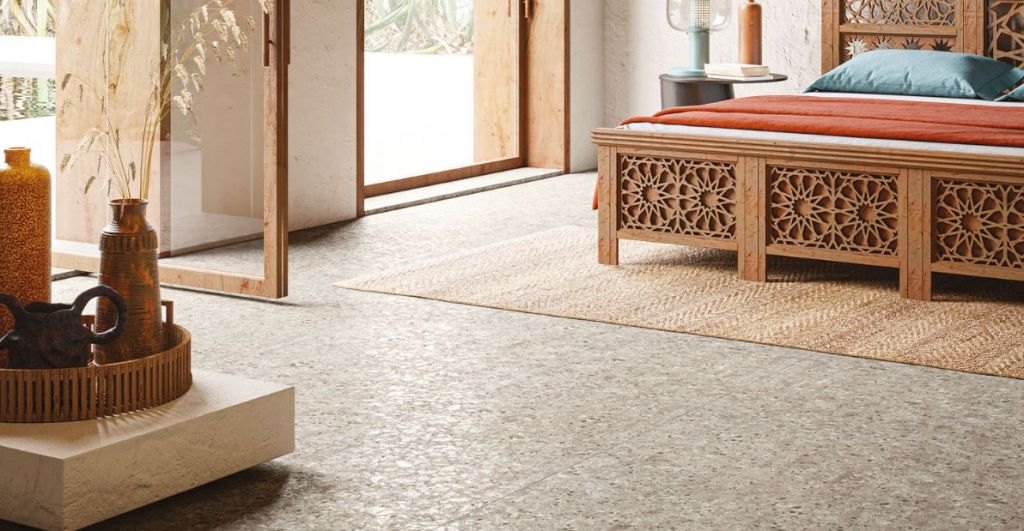 Realizace Interiérová dlažba Gigacer Inclusioni Soave Tabacco Mat 120x120cm