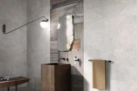 Netradiční koupelnový obklad s motivem plechu ze série Flaviker Art Walls