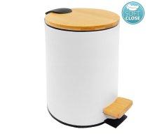 Aqualine Bambus Odpadkový Koš Kulatý 3l, Soft Close, Bílá Mat