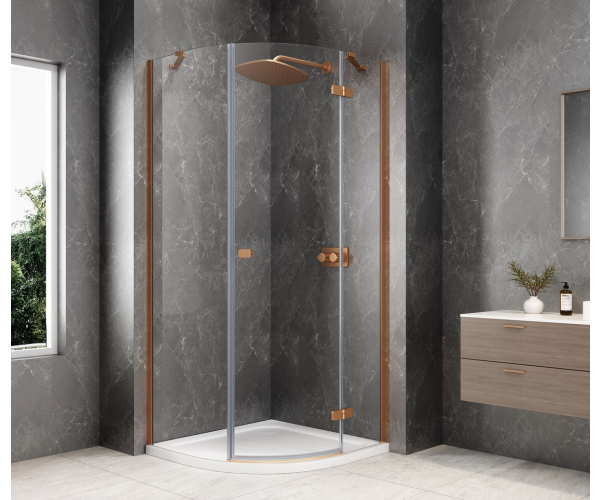 Polysan Globe Copper Matt čtvrtkruhový Sprchový Kout 800x800mm, čiré Sklo, Pravé