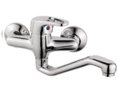 Dřezová Stěnová Baterie S Tvarovaným Plochým Ramínkem, Rozteč 100 Mm, Klik-klak - 