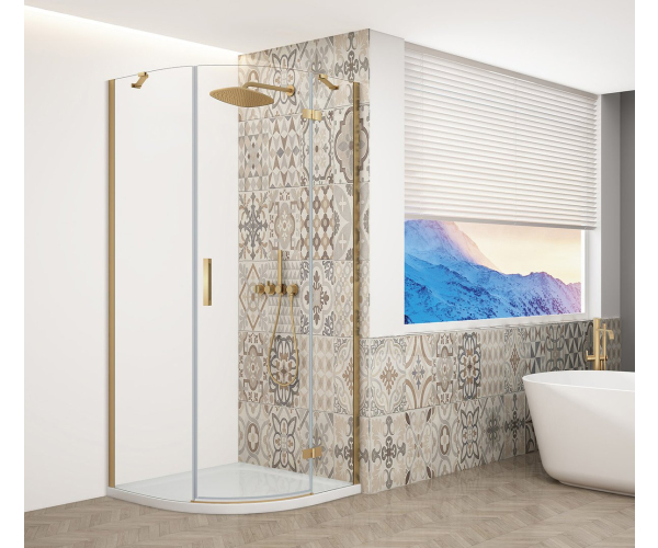 Gelco Trinity Gold Matt čtvrtkruhový Sprchový Kout 900x900mm, čiré Sklo, Pravé