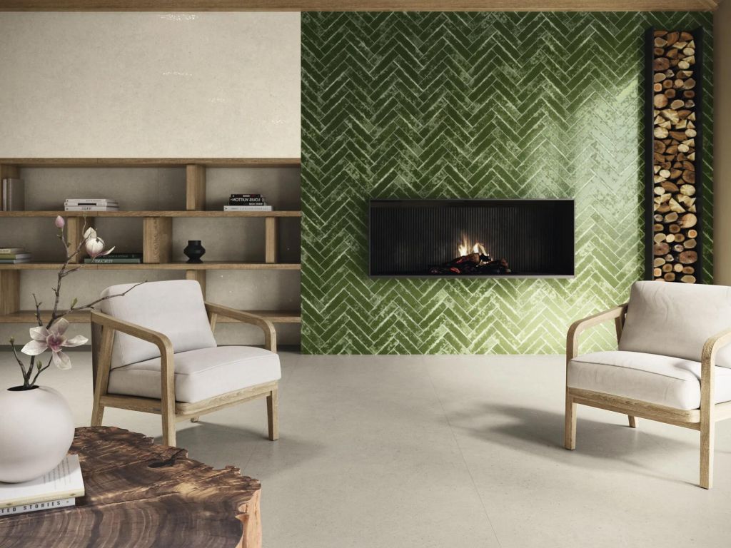 Realizace Luxusní stěna z obkladu ze série Ape Pukka Crocodile Green
