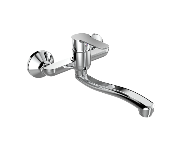 Mereo Dřezová Nástěnná Baterie, Zuna, 150 Mm, S Ramínkem Plochým Vyhnutým 200 Mm, Chrom