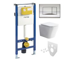 Mereo Wc Set - Rimless Wc Hranaté, Modul Pro Sádrokarton, Chrom Hranaté Tlačítko Lesklé