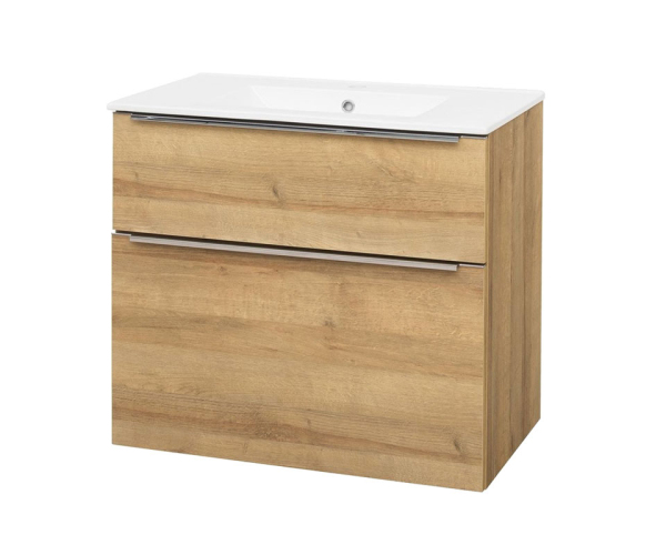 Mereo Mailo, Koupelnová Skříňka S Keramickým Umyvadlem 81 Cm, Dub Riviera, Elox Al Madlo
