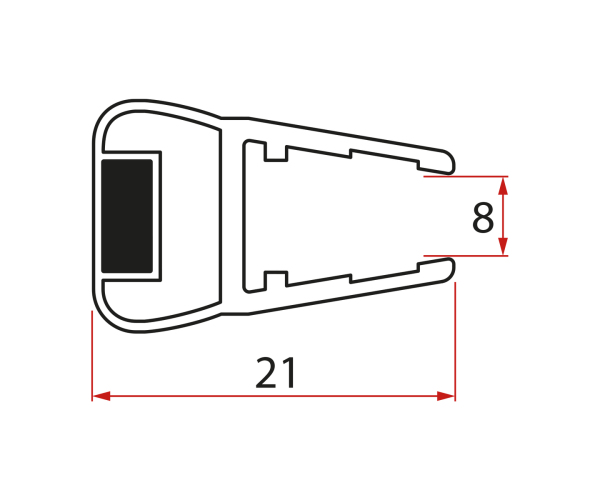 Gelco Magnetické Těsnění Ploché, Sklo 8mm, 2000mm
