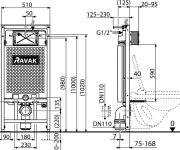 Předstěnový instalační modul G II - WC modul G II/112 nosná stěna/sádrokarton X01703
