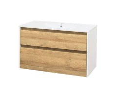 Mereo Opto, Koupelnová Skříňka S Keramickým Umyvadlem 101 Cm, Bílá/dub Riviera