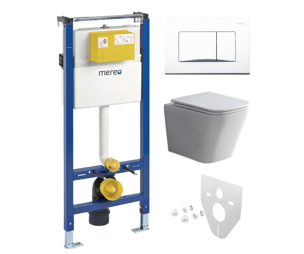 Mereo Wc Set - Smart Flush Rimless Wc Hranaté, Modul Pro Sádrokarton, Bílé Hranaté Tl