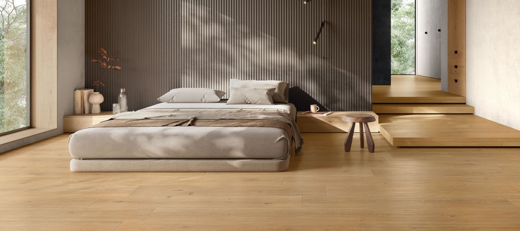 Realizace Minimalistická ložnice v imitaci dřeva Solorovere Pure