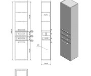 Aqualine Vega Skříňka Vysoká S Košem, 40x184x31cm, Dub Platin