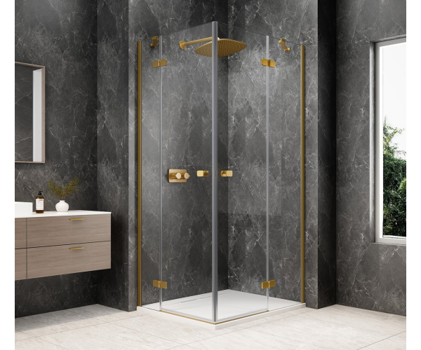 Polysan Globe Gold Matt Obdélníkový Sprchový Kout 900x800mm, Rohový Vstup, čiré Sklo