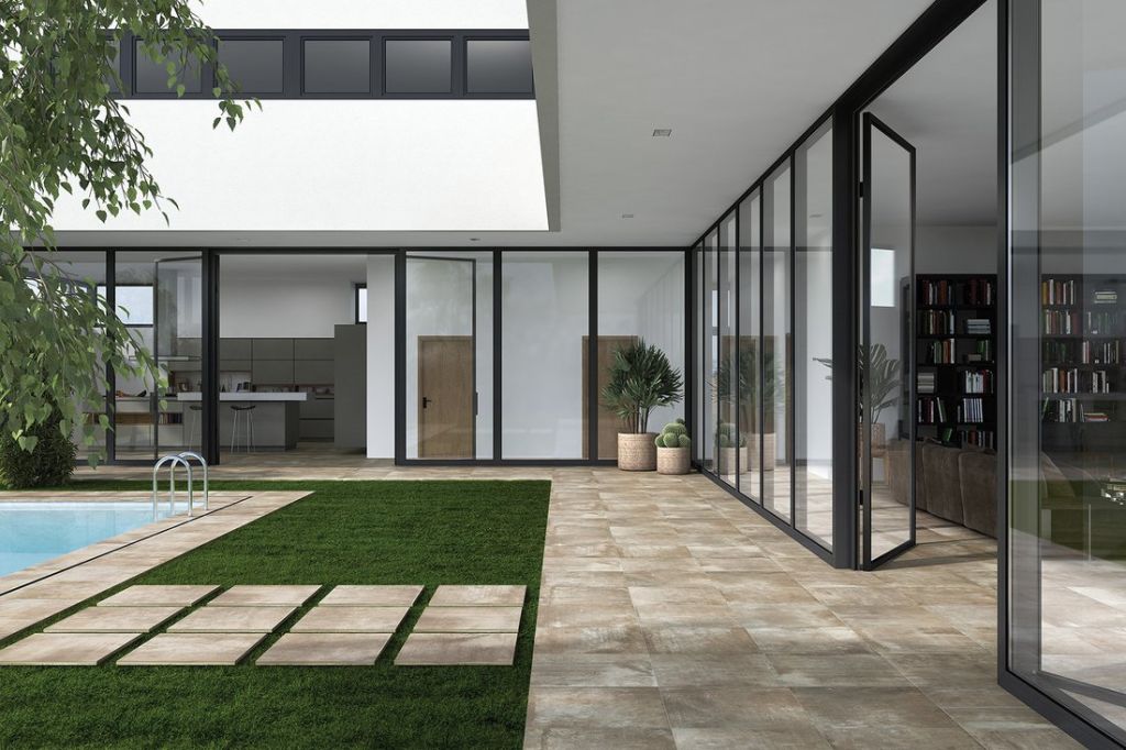 Realizace 2cm exteriérová dlažba Alaplana Horton Moss SLIPSTOP