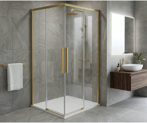 Gelco Luxor Gold Matt čtvercový Sprchový Kout 800x800mm, Rohový Vstup