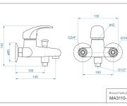 Vanová Stěnová Baterie Bez Příslušenství, Rozteč 100 Mm, Klik-klak - Chrom - Mars MA3110-100