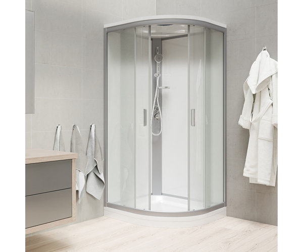 Mereo Sprchový Box, čtvrtkruh, 80 Cm, Satin Alu, Sklo Point, Zadní Stěny Bílé, Litá