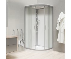 Mereo Sprchový Box, čtvrtkruh, 80 Cm, Satin Alu, Sklo Point, Zadní Stěny Bílé, Litá