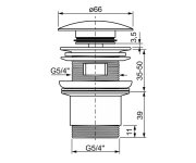 Umyvadlový Dotekový Ventil Klik-klak, Celokovový 5/4", Krátký, Velká Zátka 01939-KLIK-BS