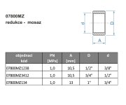 Redukce (kroužek) - Mosaz - 3/4" X 1/2" 07800MZ3412