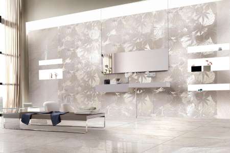 Jedinečný moderní obklad s dekorem Brennero Istinkto Natural Ciprya decoro 60x120 Lapp. Rett doplněn o dlažbu s dekorem mramoru