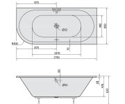 Polysan Viva R Slim Asymetrická Vana 175x80x47cm, Bílá