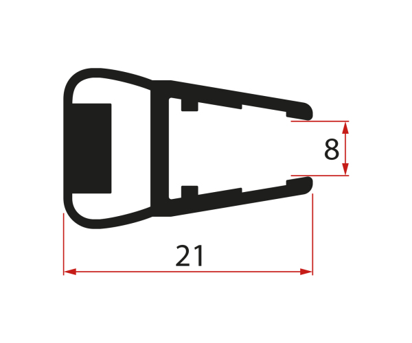 Gelco Magnetické Těsnění Ploché, Sklo 8mm, 2000mm, černá