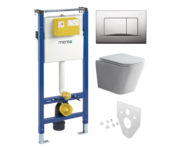 Mereo Wc Set - Smart Flush Rimless Wc Hranaté, Modul Pro Sádrokarton, Chrom Hranaté Tla