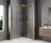 Polysan Globe Gold Matt čtvrtkruhový Sprchový Kout 800x800mm, čiré Sklo, Pravé
