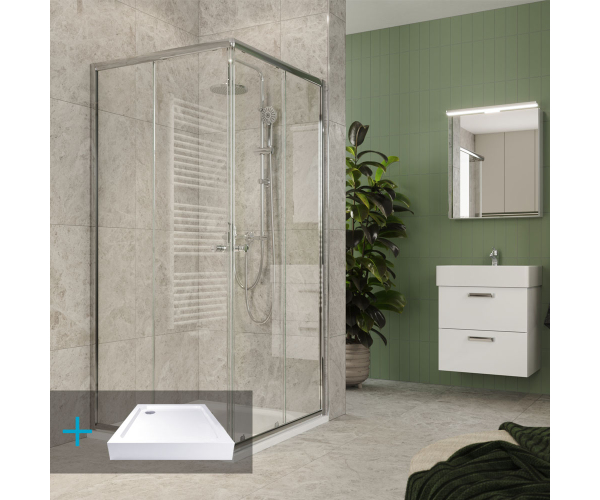 Mereo Kora Lite Sprchový Set: Sprchový Kout 80x80x185cm, Chrom Alu, Sklo čiré, 80 Cm, 