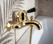 Sapho Kirké Black Nástěnná Vanová Baterie, černá Páčka, Zlato