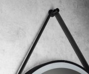 Aqualine Stago Kulaté Zrcadlo S Led Osvětlením ø 60cm, Kožený Pásek, Dotykový Senzor, Stmívatelné, černá Mat