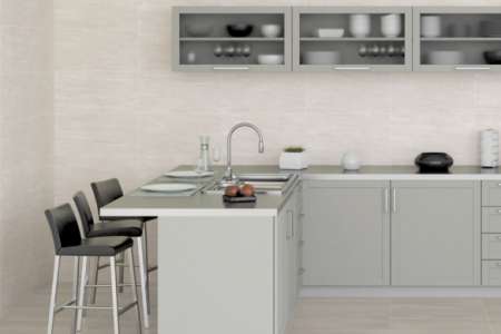 Bílá dlažba a obklad do kuchyně Aleluia Ceramicas Série Ocean Grey a Miami Grey