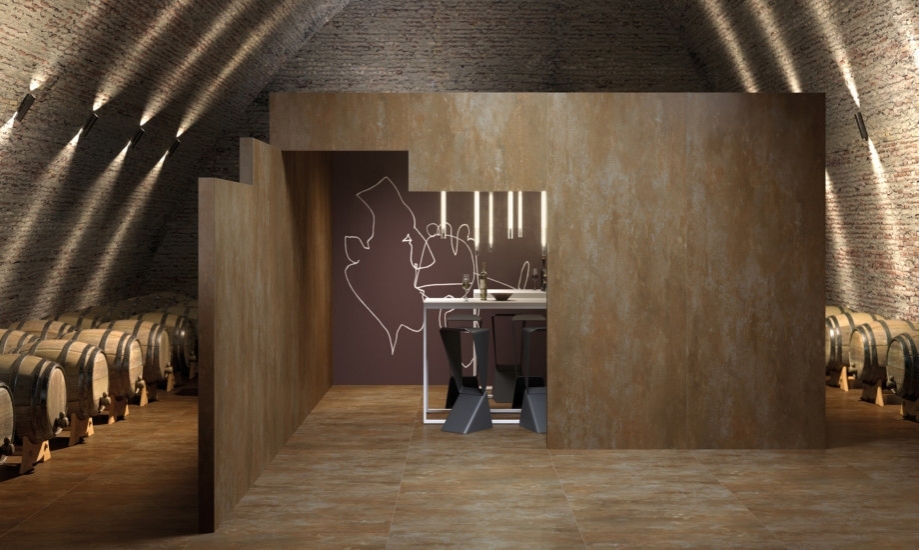 Realizace Krásná kovově působící dlažba Century Titan Corten 160x320