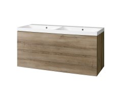 Mereo Aira, Koupelnová Skříňka S Umyvadlem Z Litého Mramoru 121 Cm, Dub Halifax