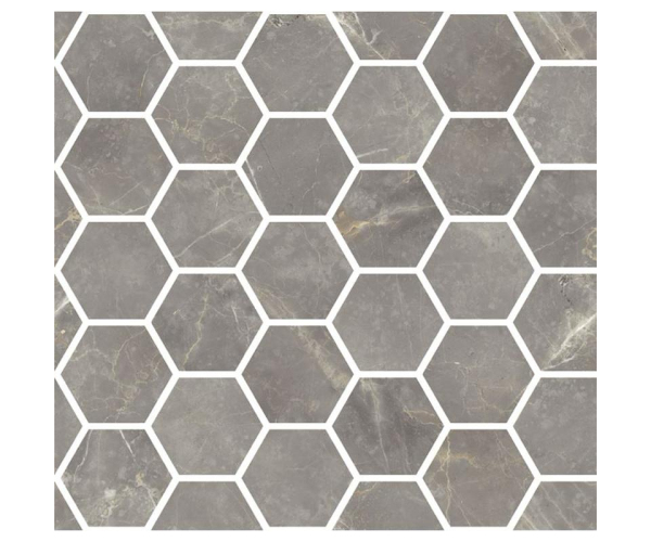 Mozaika jako mramor Fioranese Marmorea Grigio Imperiale effect MOSAICO ESAGONI 30x30 Luc. Rett. - šedá